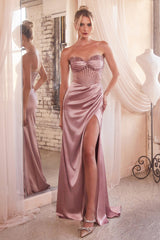Embellished corset maxi gown with side slit