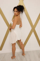 Halter neck mini dress with mesh sides