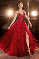 A-line embellished maxi gown with plunging neckline and side slit