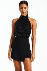 Black Sequin halter bodysuit