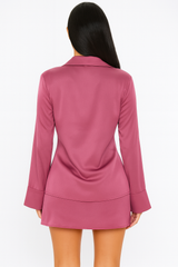 Dark Rose collared long sleeve and mini skirt with slit.