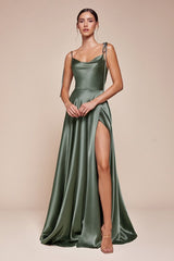 satin a-line maxi gown