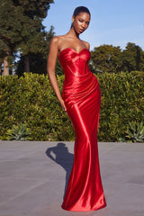 strapless satin gown