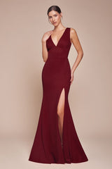 Maxi gown with side slit and v-neckline