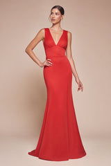 Maxi gown with side slit and v-neckline