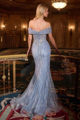 mermaid gown, designed with an off-the-shoulder neckline