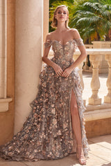 Off the shoulder floral maxi gown with side slit