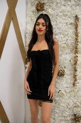 Strapless lace bodycon mini dress with floral details