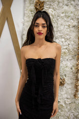Strapless lace bodycon mini dress with floral details