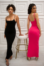Bodycon maxi dress with adjustable straps in black and pink