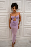Halter glitter mesh midi dress with cutout 