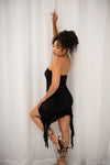 Strapless mini dress with ruffled details