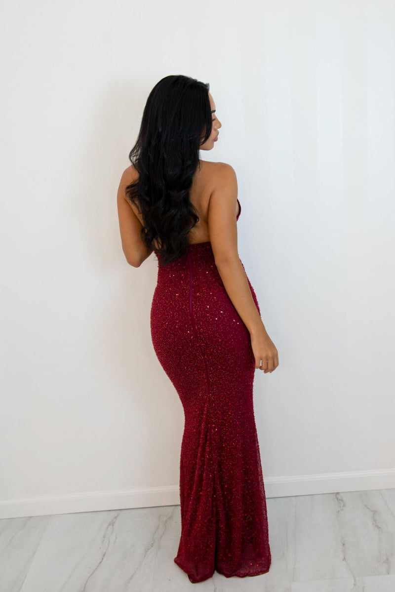 Beaded halter neck maxi gown with open back