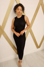 Mesh midi dress with lining in black