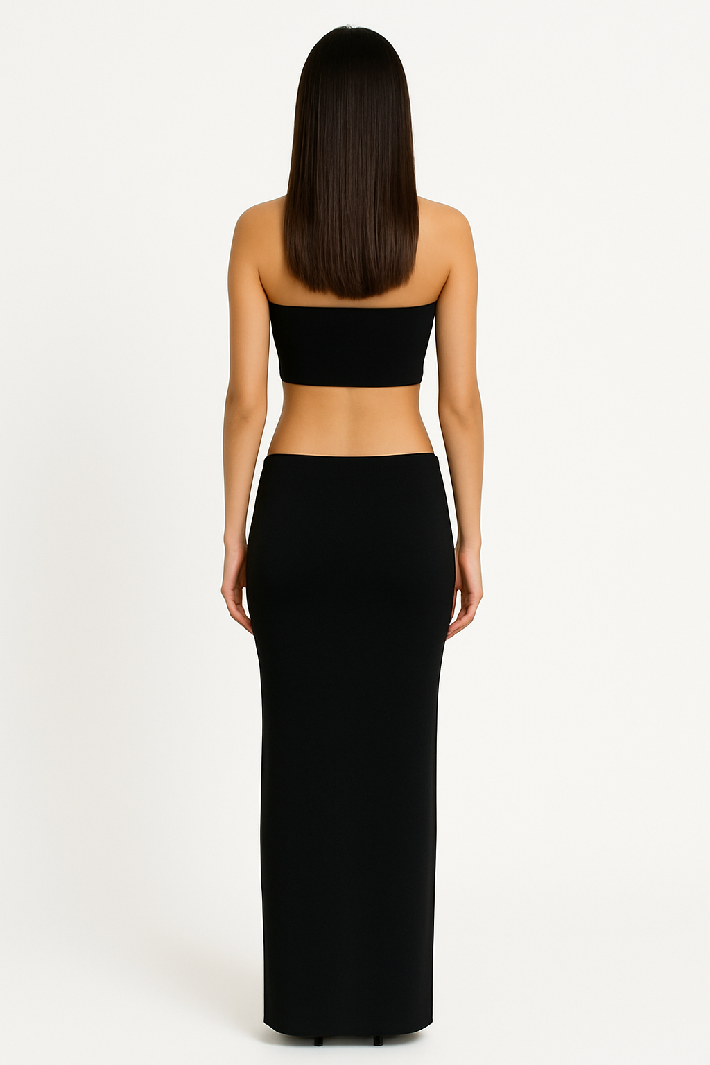 Black cutout dress with chains.