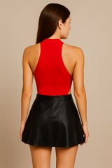 high neck ribbed halter bodysuit