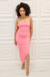 Ruched maxi bodycon dress with side slit in light pink 