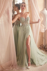 A-line embellished maxi gown with plunging neckline and side slit