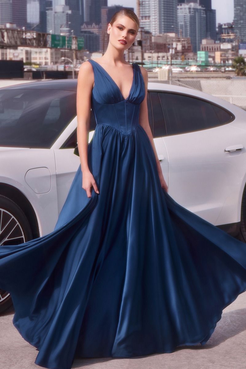 soft satin, the structured boned bodice and lace-up corset back ensure a secure and flattering fit
