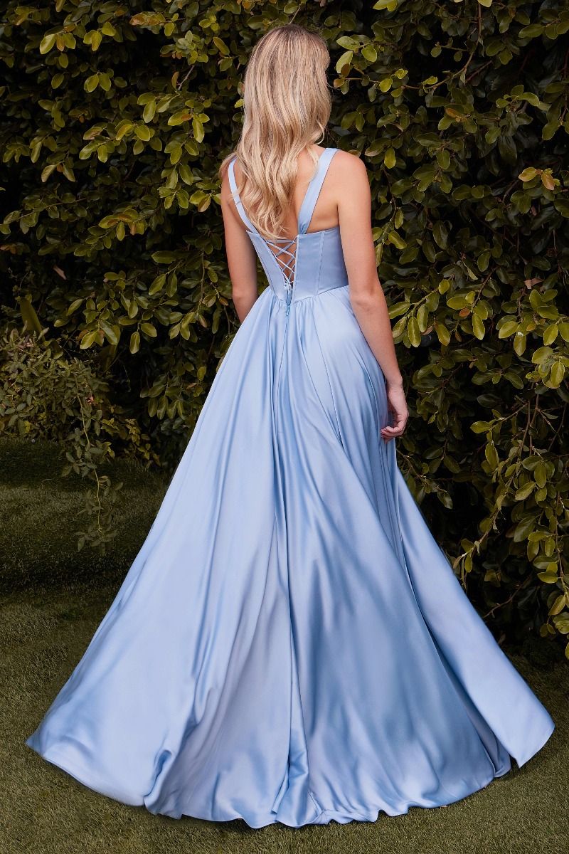 soft satin, the structured boned bodice and lace-up corset back ensure a secure and flattering fit