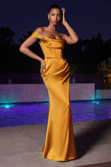 satin off the shoulder maxi gown