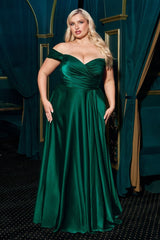 A simple sweetheart neckline gathers around the waistline, flowing into a light slitted skirt