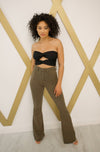 High waisted flare pants in olive