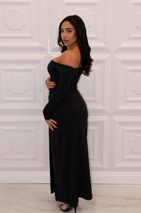 Off the shoulder bodycon maxi dress with side slit