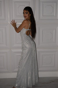 Glitter maxi dress with open back and adjustable straps