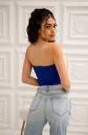 Strapless slinky crop top in blue