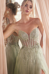 A-line embellished maxi gown with plunging neckline and side slit