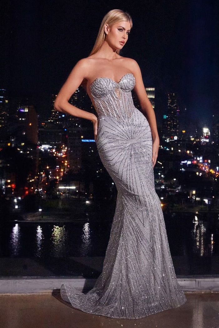 Fitted embellished corset maxi gown