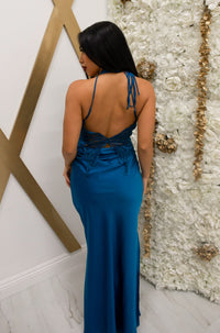 Halter maxi dress with side slit and butterfly back