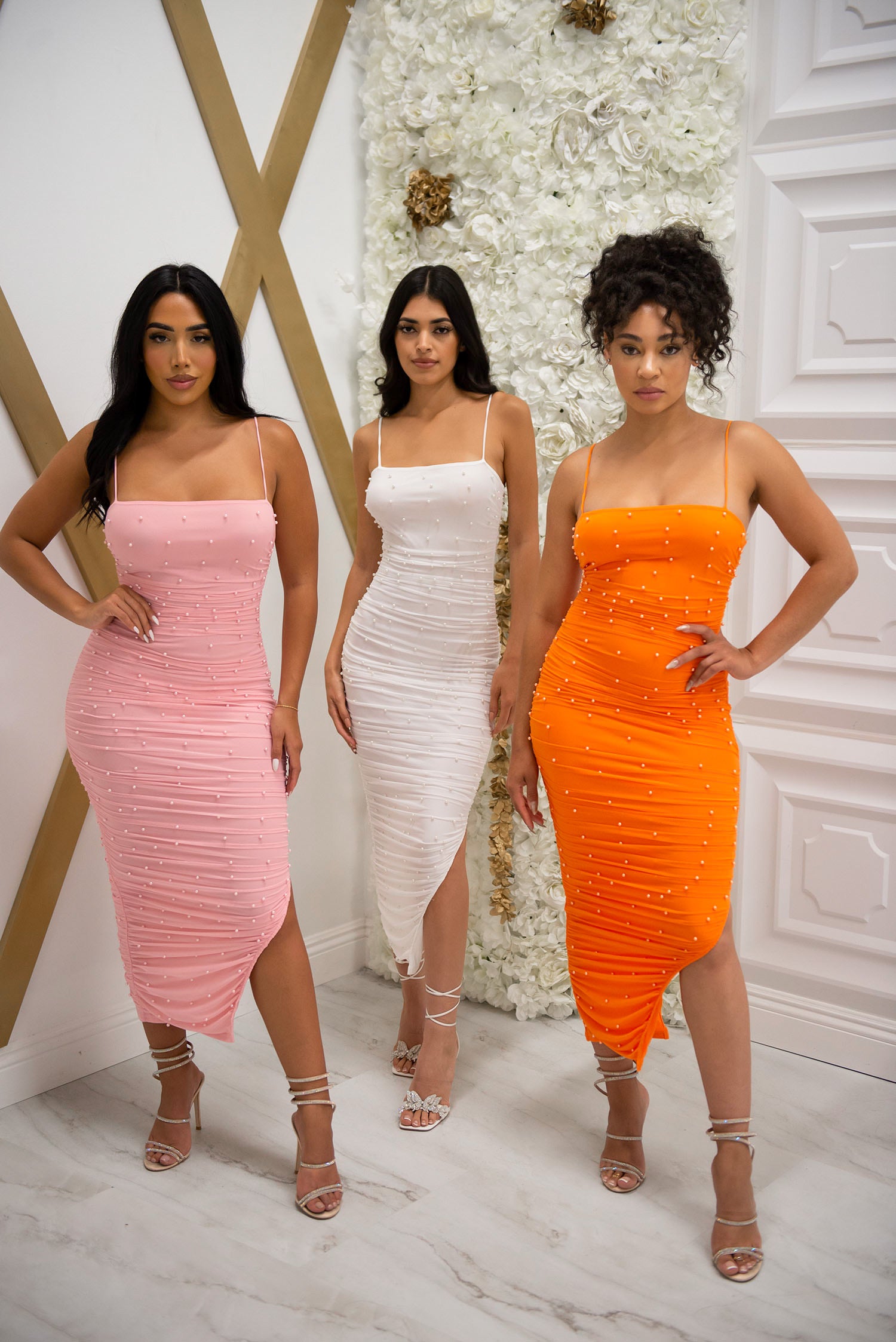 Orange ruched bodycon dress hotsell