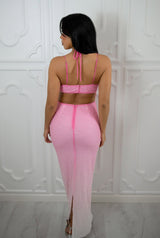 Open back ombre beaded sequins maxi dress with adjustable straps and midriff cutout