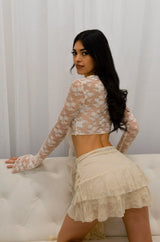 Lace mini skort with adjustable waist tie
