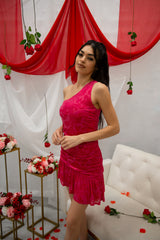 Velvet one shoulder ruched mini dress