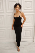 Bodycon maxi dress with adjustable straps in black