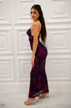 Floral maxi dress with cowl neck, adjustable criss cross front corset and adjustable straps