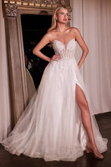A-line embellished maxi gown with plunging neckline and side slit