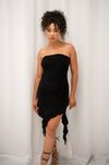 Strapless mini dress with ruffled details