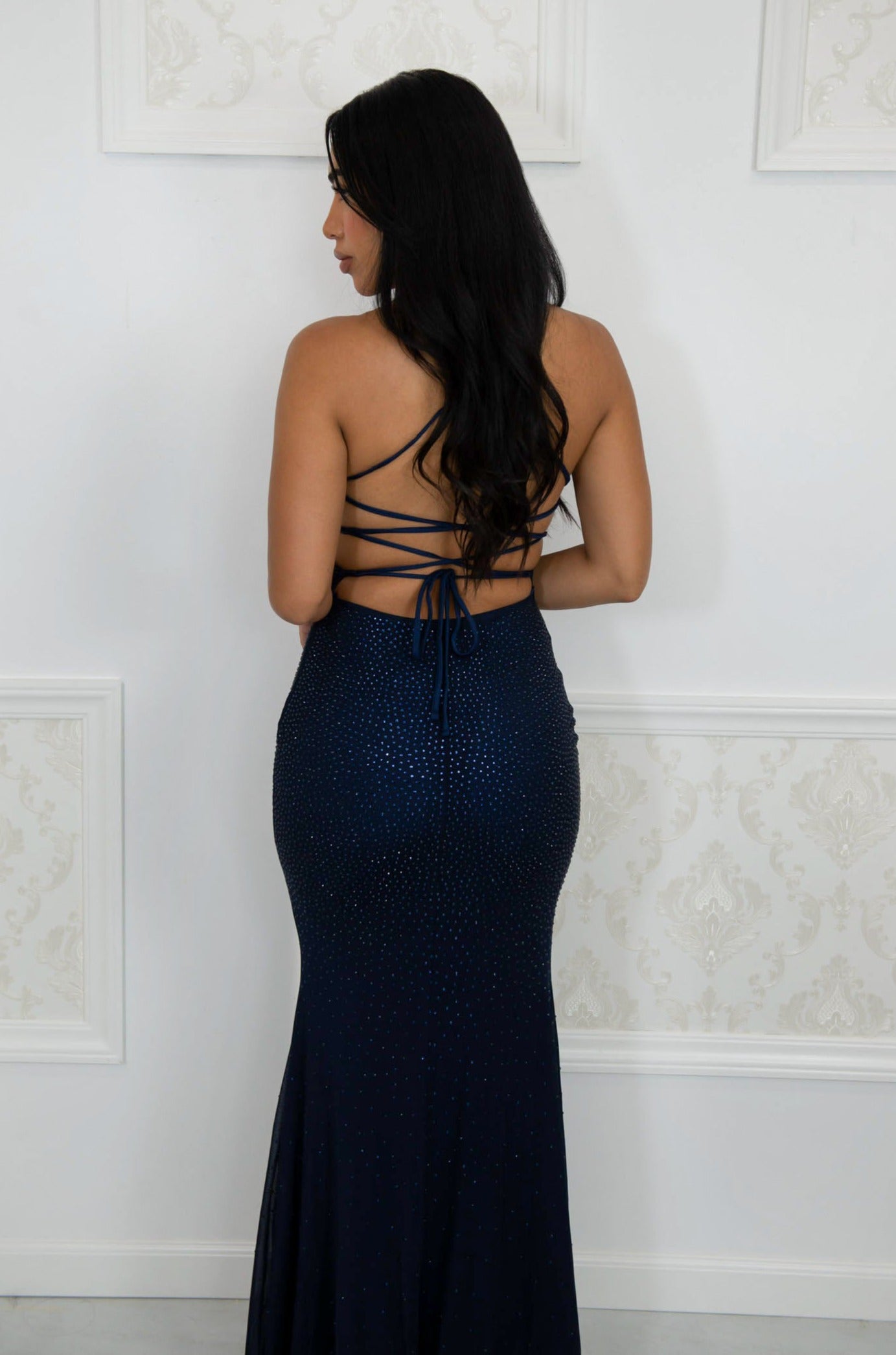 Studded maxi gown with adjustable tie-up back