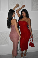 Strapless pearl midi dress