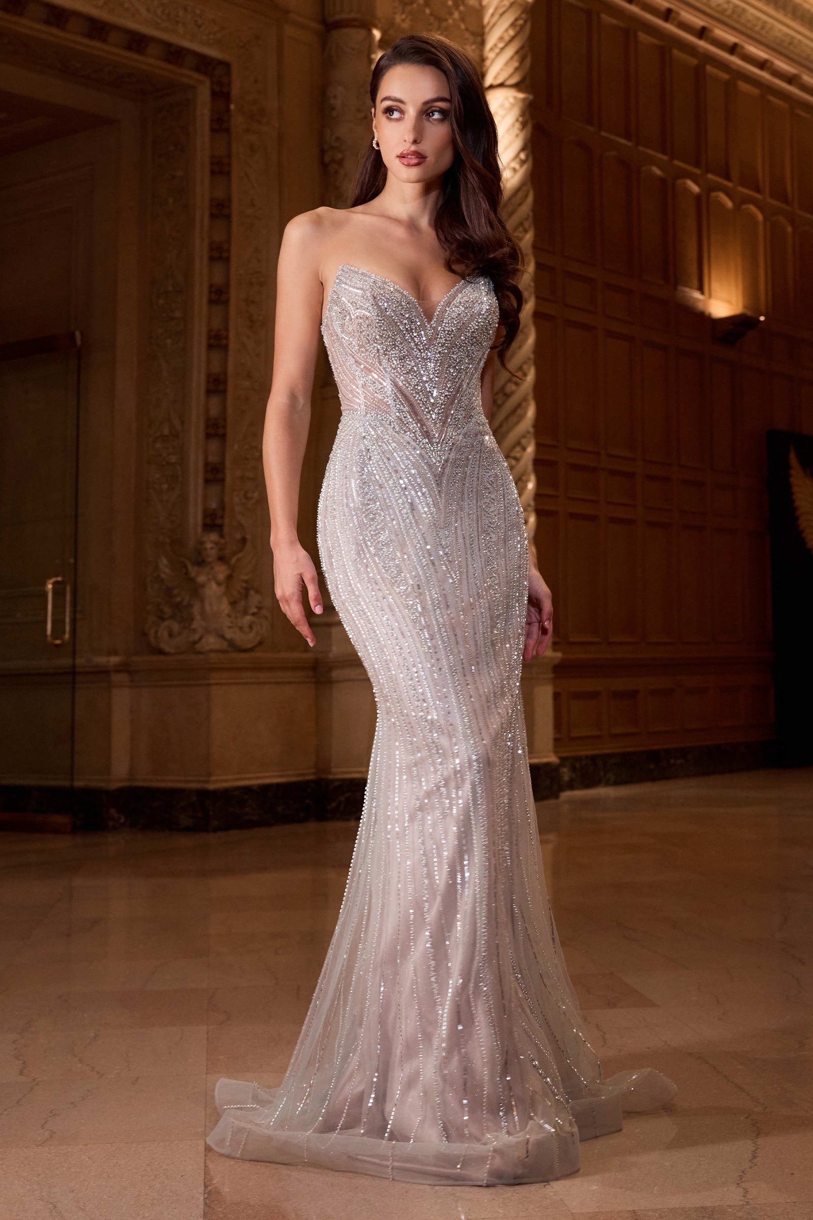 fitted gown featuring a chic halter keyhole neckline and a striking racerback design