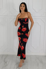 floral mesh midi dress