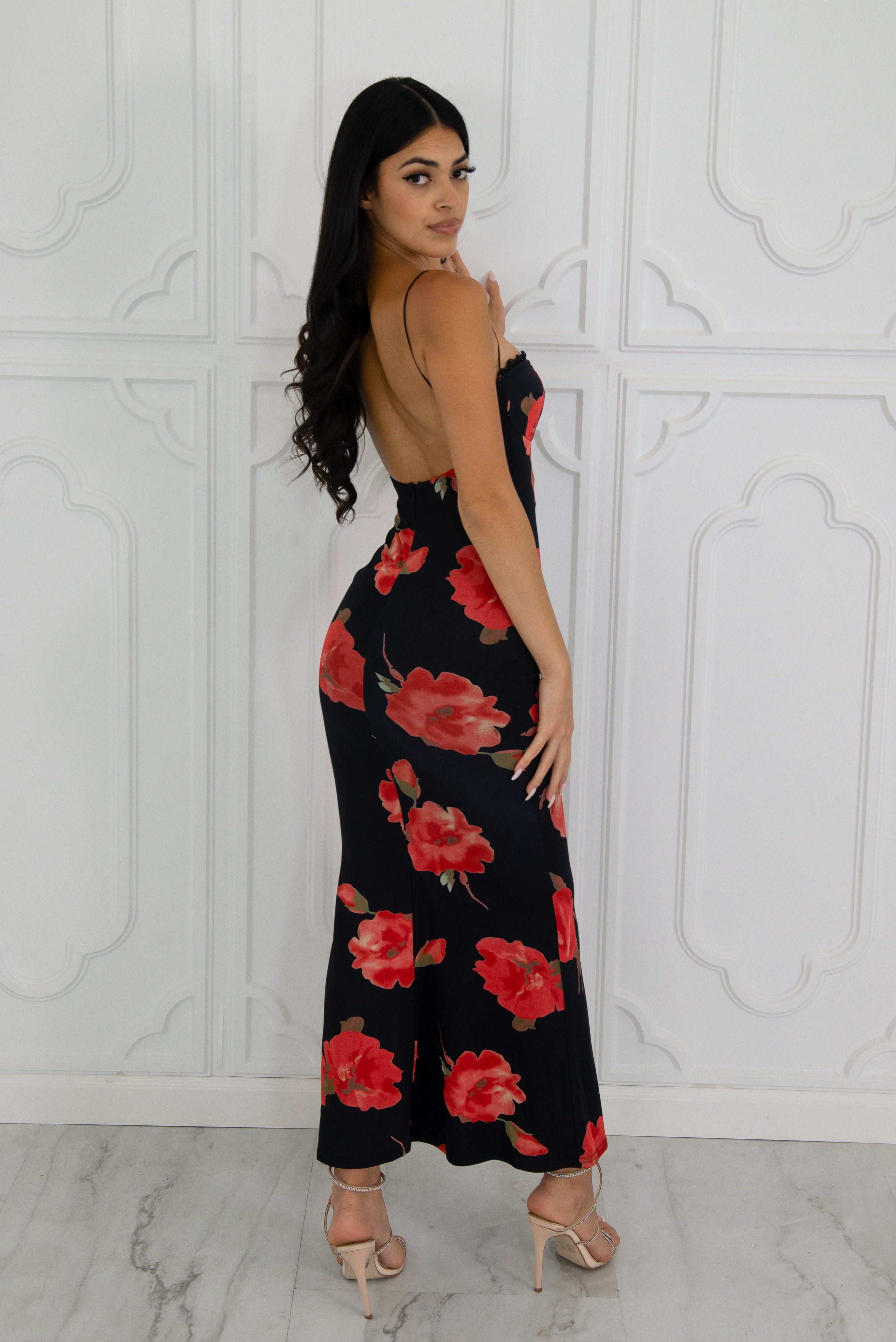 floral mesh midi dress