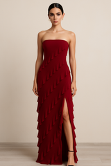 strapless ruffled maxi dress