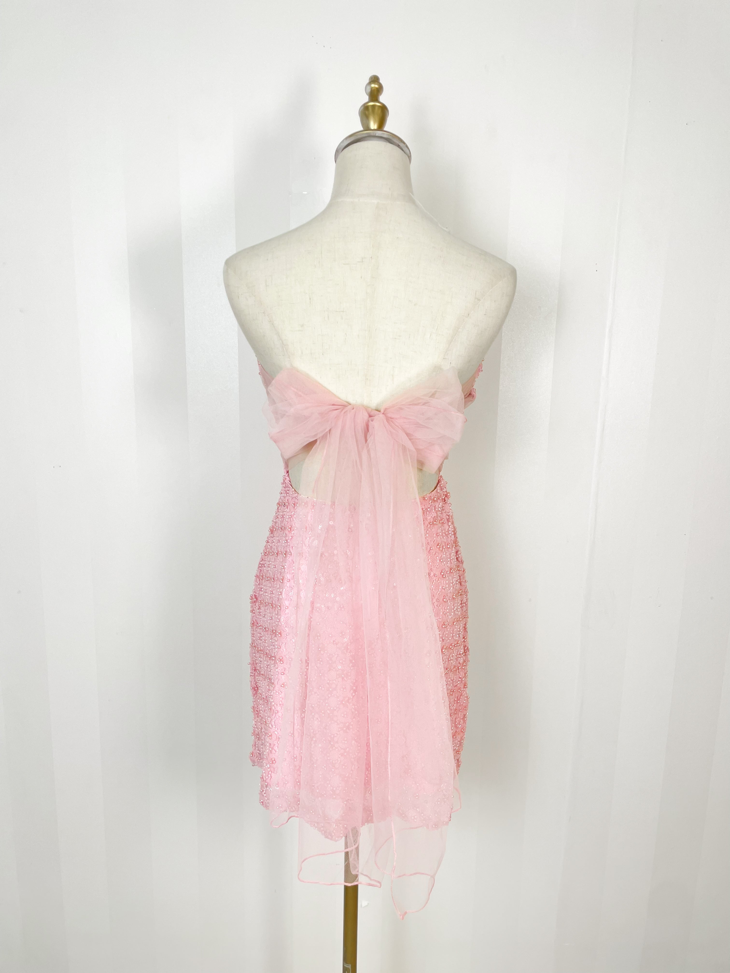 embellished bow mini dress
