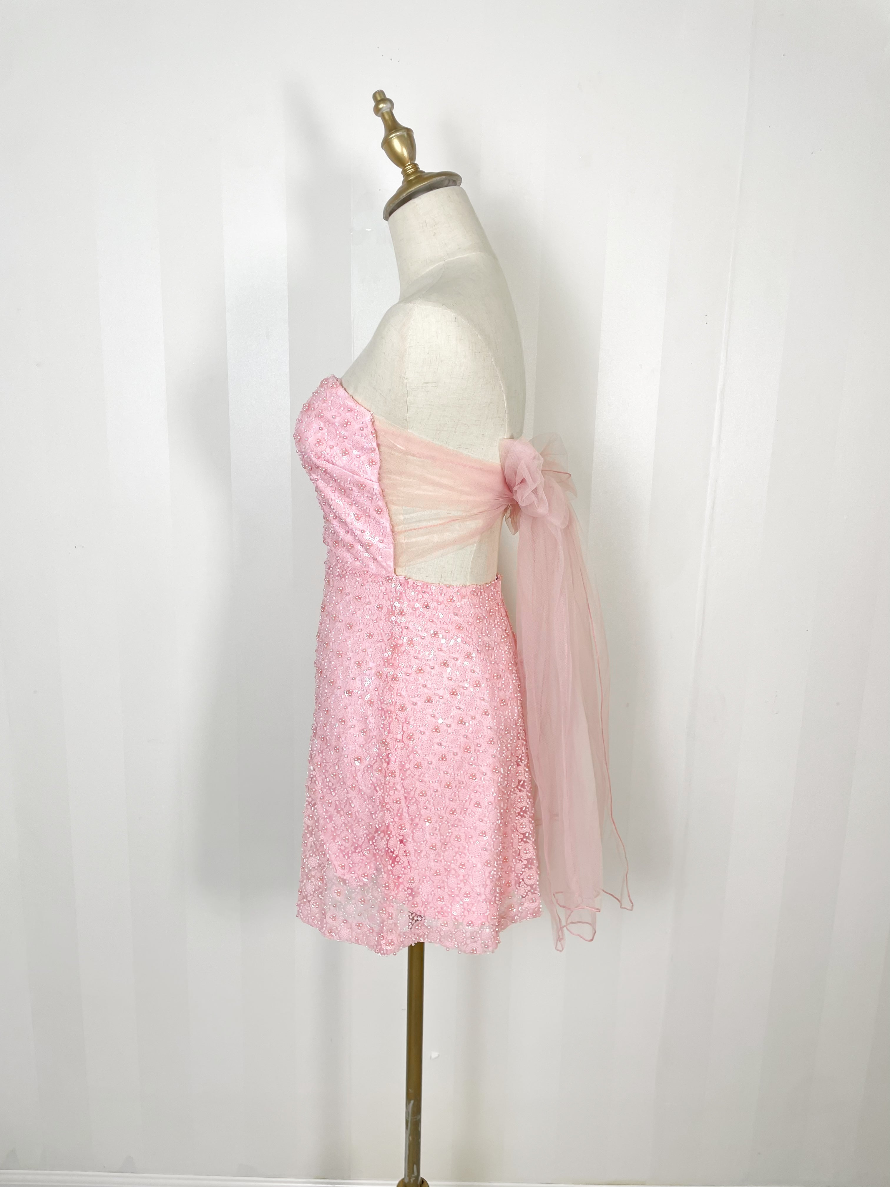 embellished bow mini dress