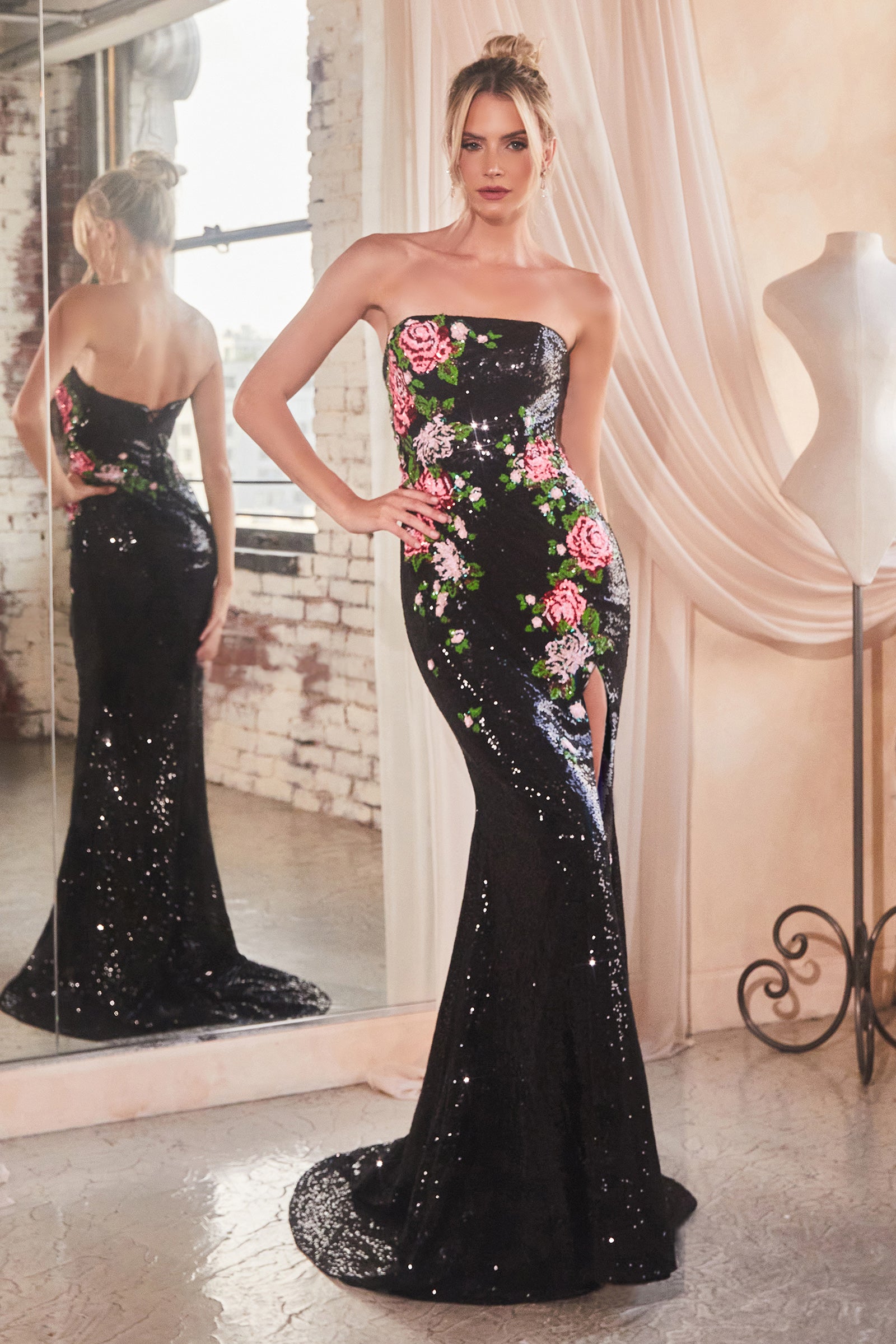 strapless sequin gown